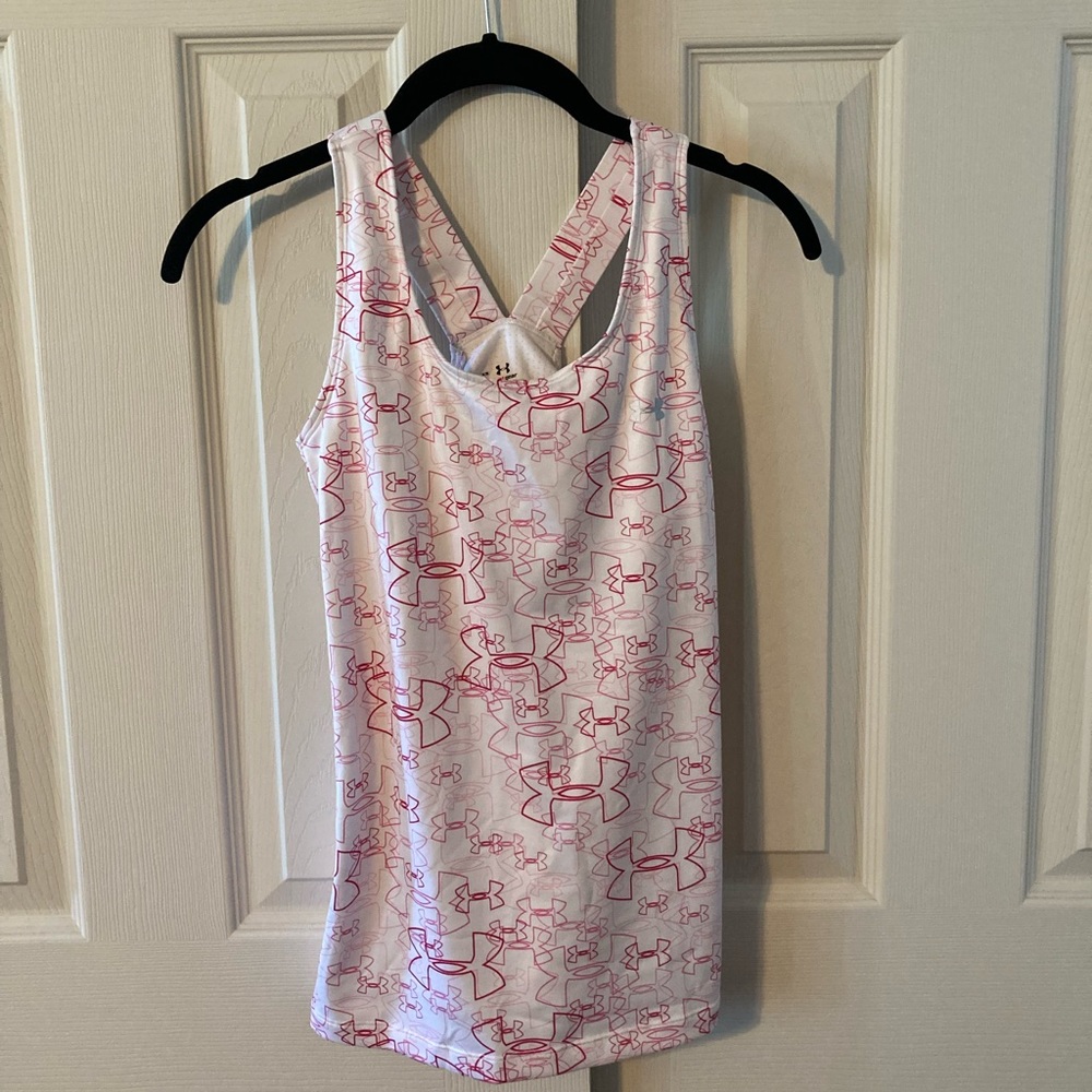 Under Armour Logo Heat Gear Pink & White Athletic Tank Top